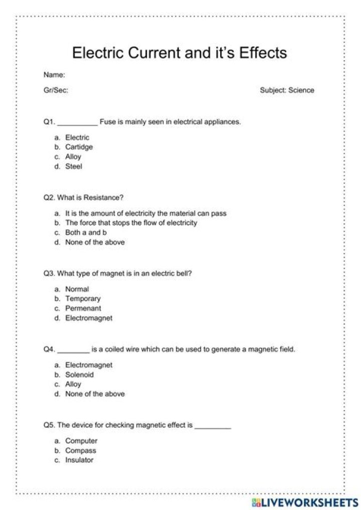 Are there any MCQ questions for magnetic effects of electric current?