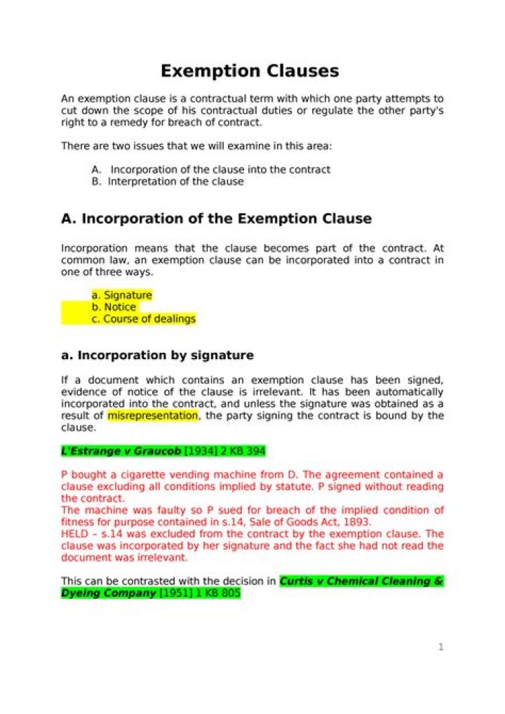 Exemption clause - How To Discuss