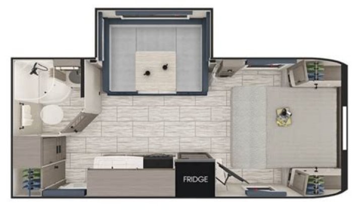 How big is the living room of a 34 foot RV?