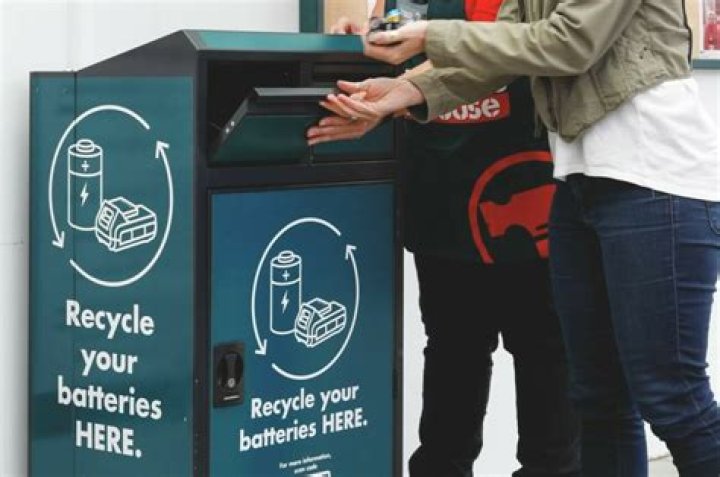 How do you store household batteries for recycling?
