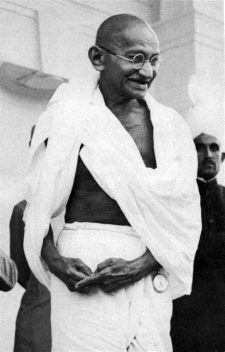 What was Gandhi wearing on his head?