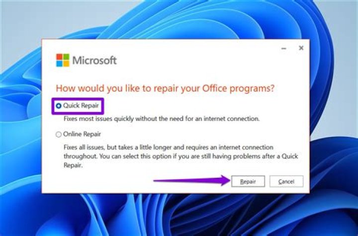 Where do I find the Microsoft Office repair tool?